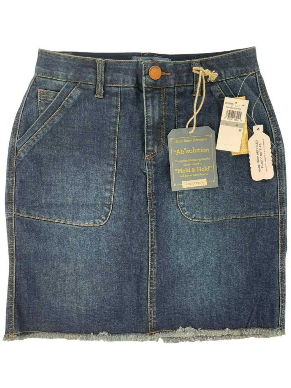 Democracy Ab Solution Skirt Luxe Touch Stretch Denim Frayed Hem Wmn's Sz 0 NEW